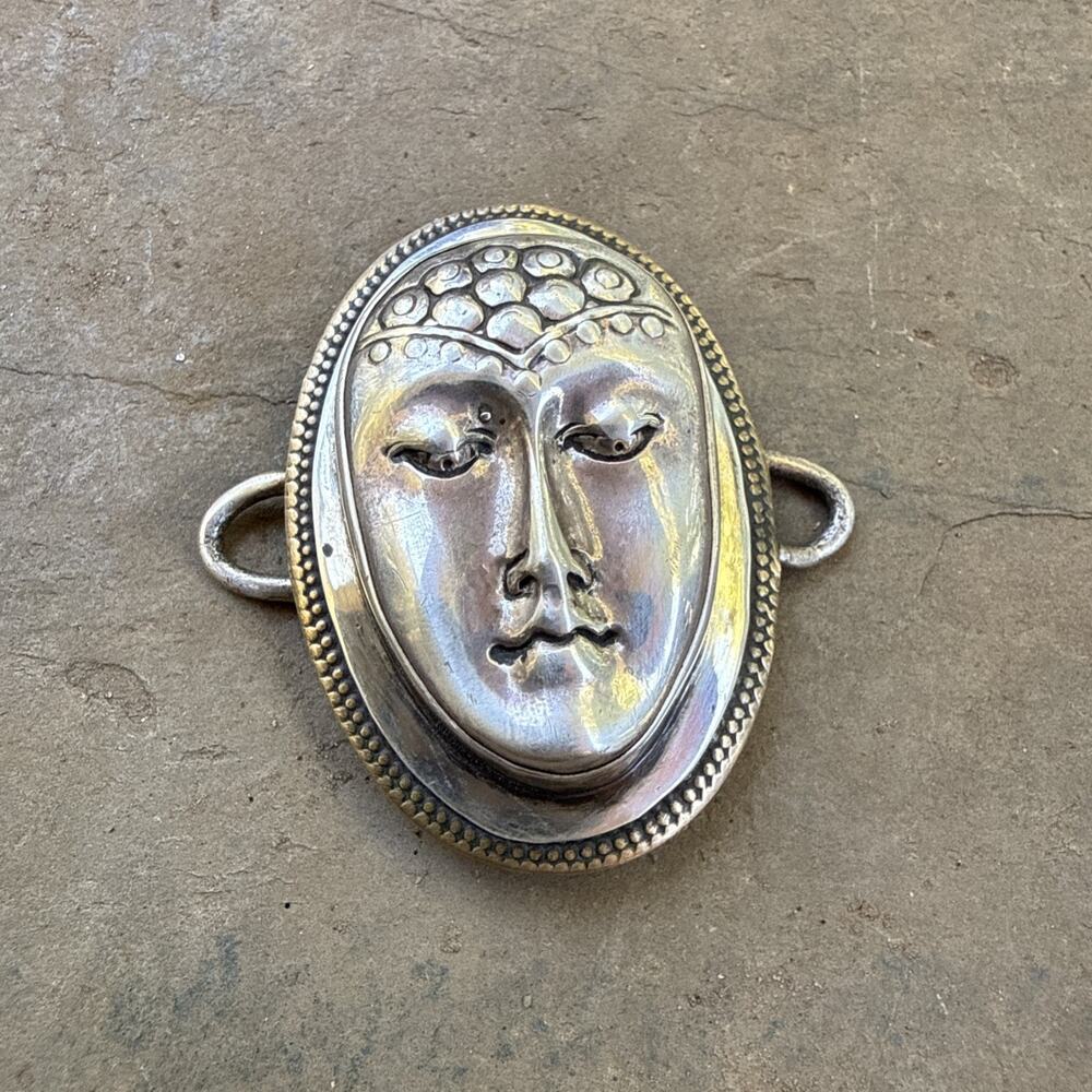 Authentic Vintage TABRA Signed Sterling 18g Silver Bronze Buddha Mask Connector